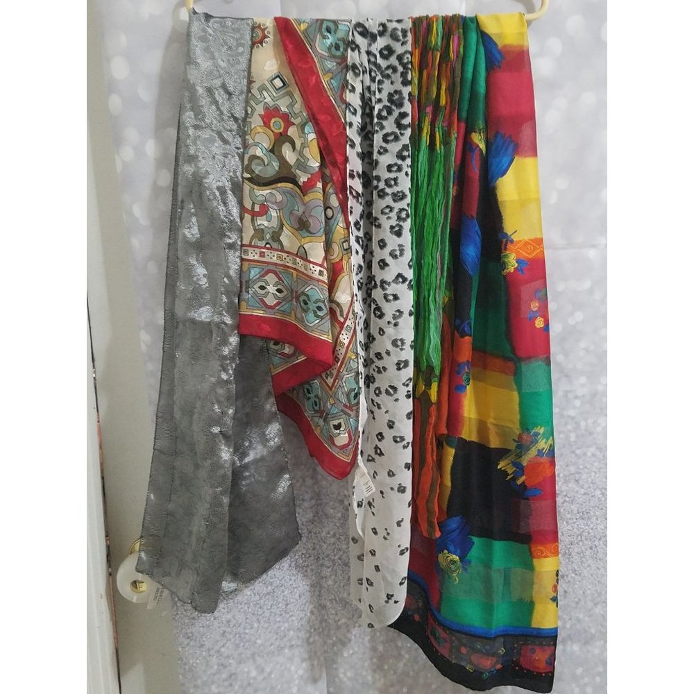 Lot of 5 Scarves Bulk Colorful Silky Feel